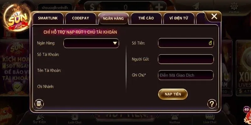 Nạp tiền Sunwin cực kỳ dễ dàng nhờ cơ chế giao dịch nhanh